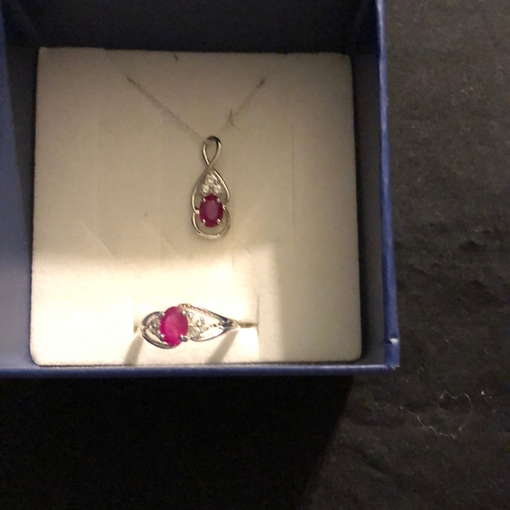 Genuine ruby necklace and ring set